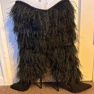 Ostrich Thigh high feather boots